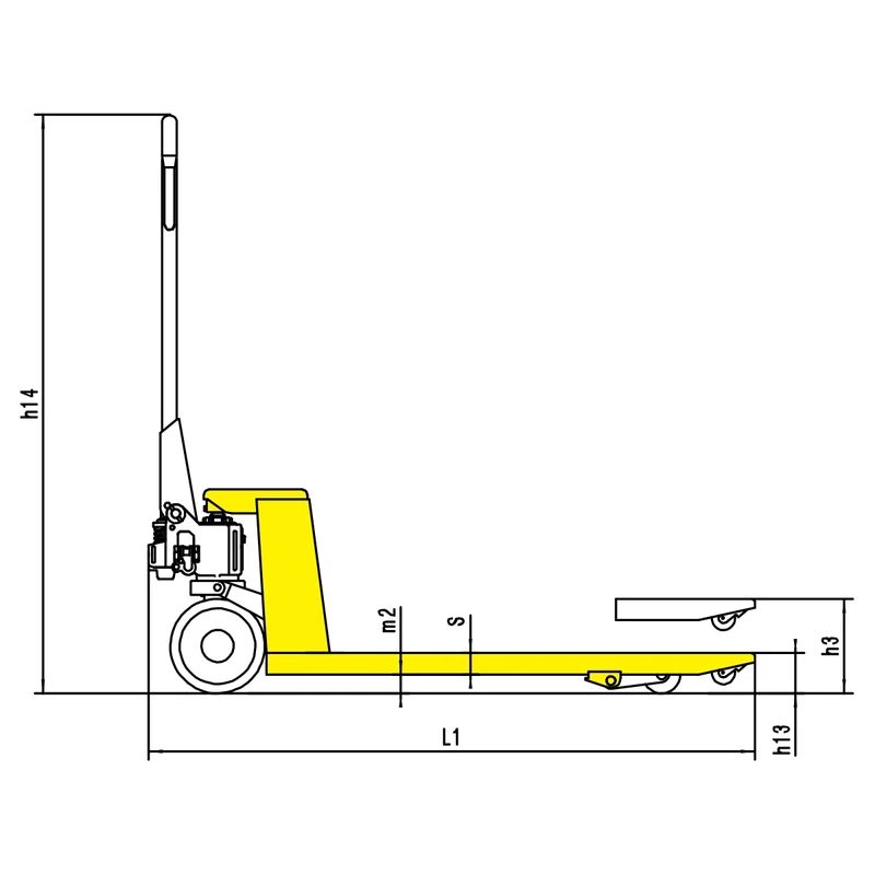 Abmessungen des Handhubwagens RPV2500O mit Lastschutzgitter