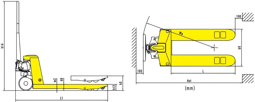 Abmessungen des Schwerlast-Handhubwagens RPV5000HD