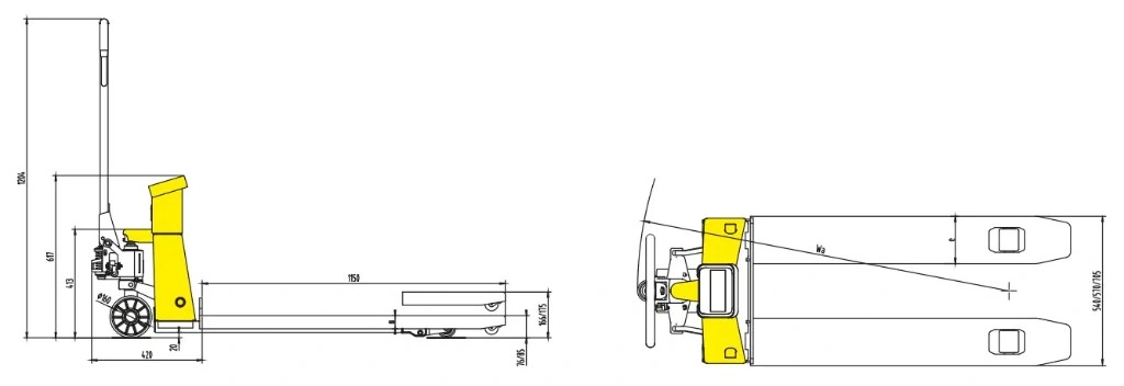 Abmessungen des Handhubwagens mit Waage RPVV2500