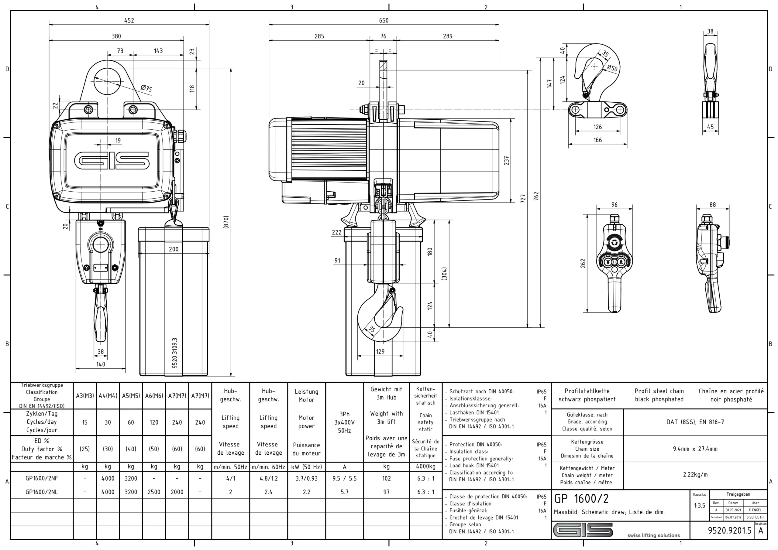 GIS GP1600 Elektrokettenzug in robuster Bauweise
