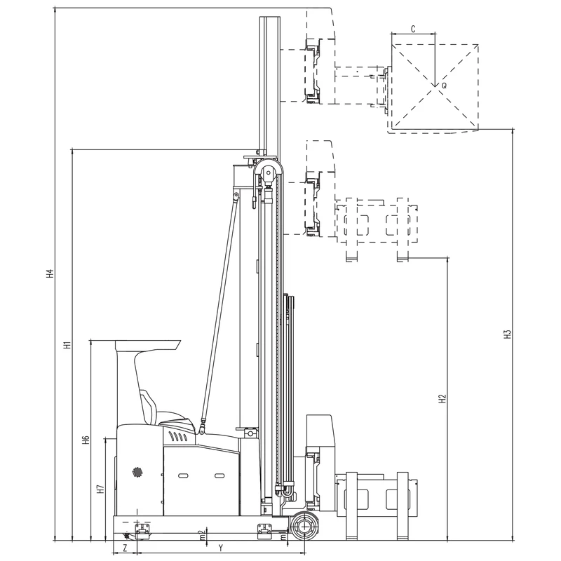 Schmalgangstapler REV15BP mit 48-V-/1.000-Ah-Batterie